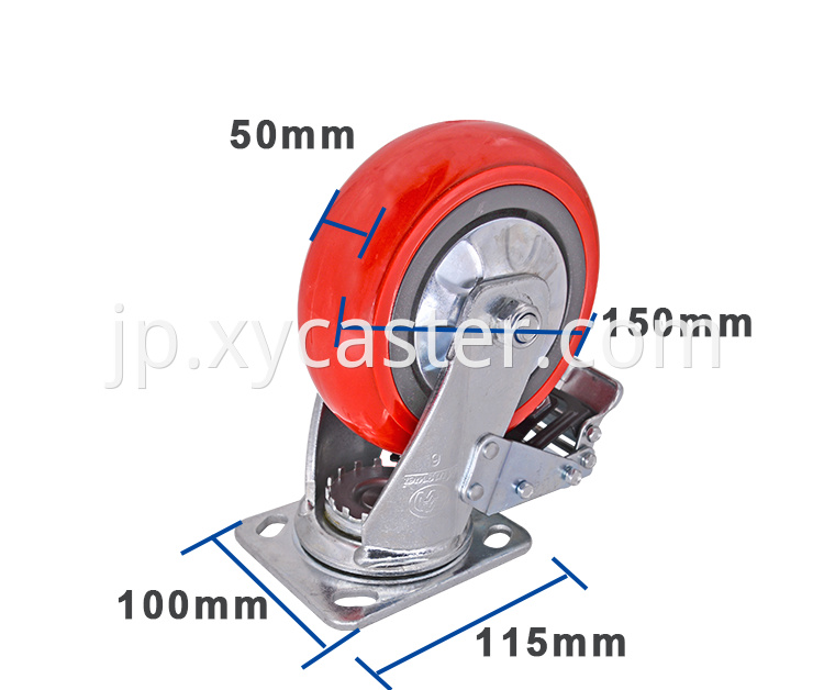 6 Inch Red Pvc Wheel Caster With Brake